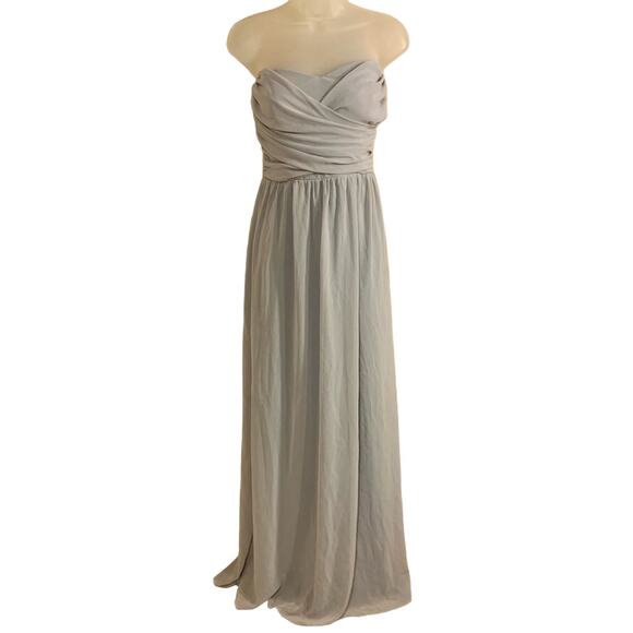 Lulu's Moonlight Serenade Gray Strapless Maxi Chiffon Dress Size M Formal - Picture 3 of 13